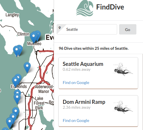 Image of the FindDive dive site search platform.